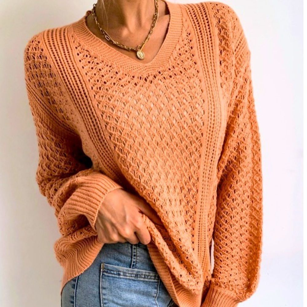 NWT! POINTELLE KNIT DROP SHOULDER SWEATER IN LIGHT CORAL ORANGE!